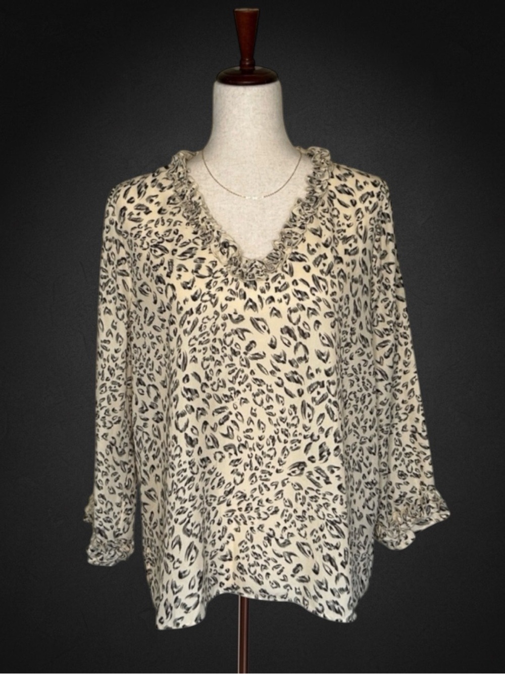 Sioni Cream Leopard Ruffle V-Neck Blouse